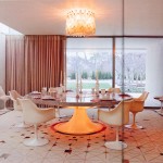 Ceiling Lights Round Unusual Ceiling Lights Or Large Round Table Design And Mid Century Dining Chairs Plus Geometric Floor Tile Idea Dining Room  Brought In Classic Mid Century Dining Chair Is Ready To Enjoy 