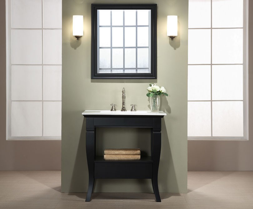 Light For Bathroom Wall Light For Illuminating Black Bathroom Vanity Equipped With Mirror Above Washbasin Plus Water Tap  Bathroom  Awesome Black Vanity Designs To Bring Elegance Into Bathrooms 