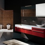 Mounted Faucet Red Wall Mounted Faucet Design Also Red Floating Vanity Furniture Feat Luxury Bathroom Rug And Black Flooring Idea Bathroom 23 Luxury Bathroom Rugs With Sophisticated Decor Accents