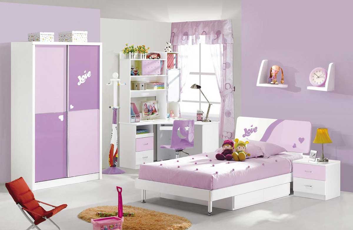 And Purple Sets White And Purple Kids Bedroom Sets With Colorful Small Desk Kids Bedroom And Round Chocolate Fur Rug Also Modern Arm Chair Furniture Kid Sets Plus Table Lamp Kids Bedroom Decorating Color Ideas Bedroom Kids Bedroom Sets: Combining The Color Ideas