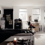 Bookshelf And Black White Bookshelf And Desk Plus Black Swivel Chair Audio Speaker Electric Guitar Also Bed Filled On Masculine Teenage Bedroom  Interior Design  The Most Alluring Room Ideas For Teenager 