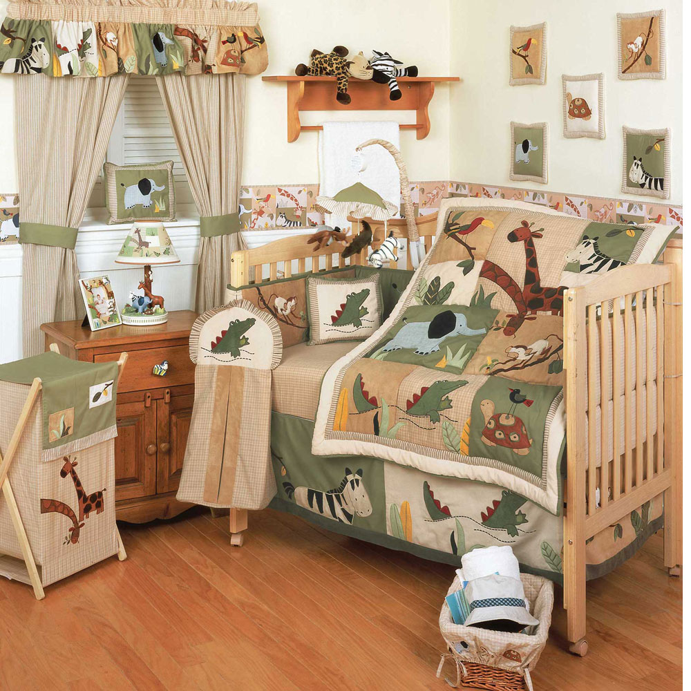 Animal Baby Sets Wild Animal Baby Nursery Bedding Sets Mixed With Contemporary Bedside Table Armoire Kids Room Beautiful And Comfortable Bedding Sets For Baby Nursery Crib