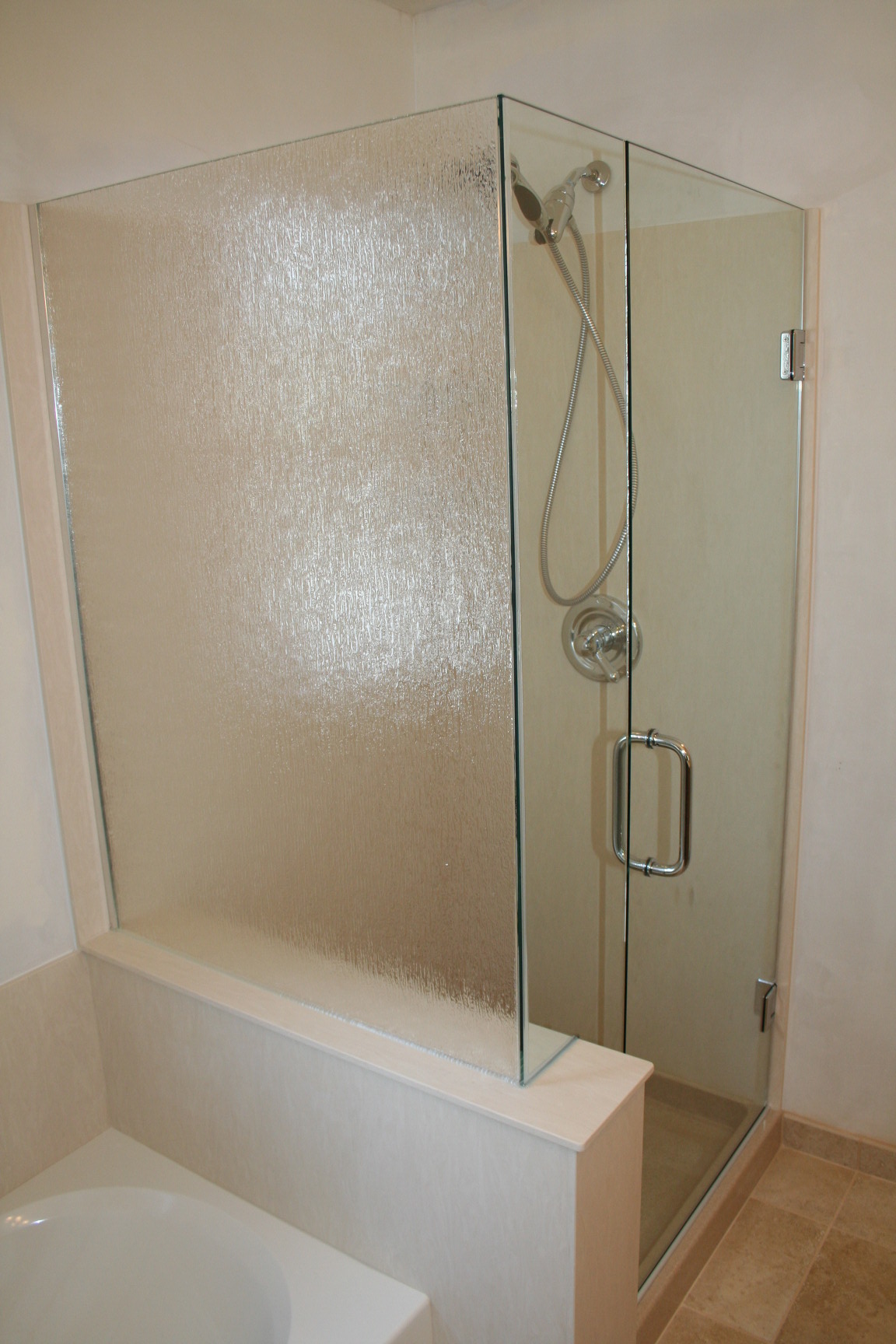 Frosted Glass Shower Winsome Frosted Glass For Frame Less Shower Doors With Steel Handle At Modern House Design Bathroom Frameless Shower Doors And Pros-Cons You Must Know