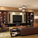 Living Room Home Wonderful Living Room Theater For Home Decorating Ideas With Modern Wall Mounted Flat TV Design And Classy Chocolate Colored Sofa Sets Idea Also Creative Pendant Lamps Living Room 20 Stylish Living Room Theater For The Beautiful Media Rooms