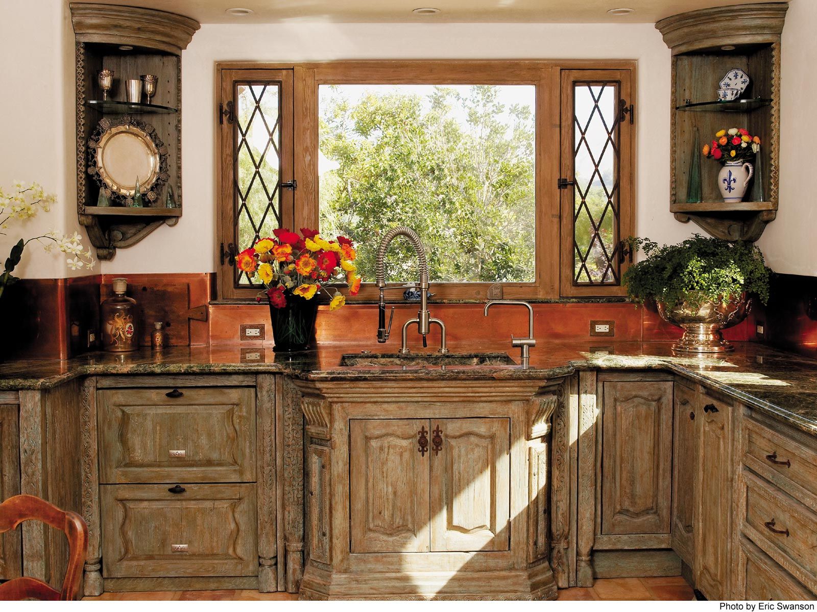 Country Kitchen Corner Wooden Country Kitchen Cabinets In Corner Space Beside Amusing Window Model Closed Nice Backsplash Design Near Pretty Flowers Decor Kitchen Ideas For The Affordable Yet Chic Country Kitchen Cabinets