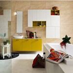Vanity Cabinet Bathroom Yellow Vanity Cabinet Plus Cool Bathroom Decorating Idea With Potted Cactus Feat Modern Wall Storage Unit Also Ultra Narrow Mirror Design Bathroom 10 Classy Modern Bathroom Design For Elegant And Unique Spaces