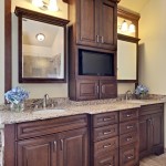 Using Rustic Cabinet Bathroom Using Rustic Wooden Tv Cabinet And Wooden Vanity Near The Bright Lamps And Clear Mirror Living Room  Adorable TV Cabinet To Keep Your TV In Living Room 