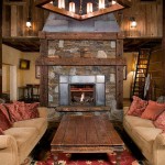 Chandelier And In Fabulous Chandelier And Wooden Table In The Ski Slope High Camp Home Living Room With Brown Sofas House Designs  Mountain Home Design: The Ski Slope 