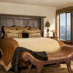 Wooden Bed Bench Gorgeous Wooden Bed And Brown Bench In The Ski Slope High Camp Home Bedroom With Wooden Nightstands House Designs  Mountain Home Design: The Ski Slope 
