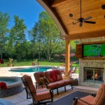 Yard Near With Green Yard Near The Patio With Wide Tv Cabinet And Interesting Fireplace Under Wooden Pergola Living Room  Adorable TV Cabinet To Keep Your TV In Living Room 