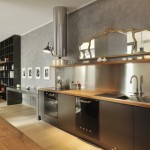 Wall Arts Mirror Scenic Wall Arts And Artistic Mirror Adorning Kitchen In Contemporary Residence With Stainless Steel Tube Range Hood And Compact Kitchen Corner Interior Design  Wood Interior Style Representing Stylish Interior Modification 
