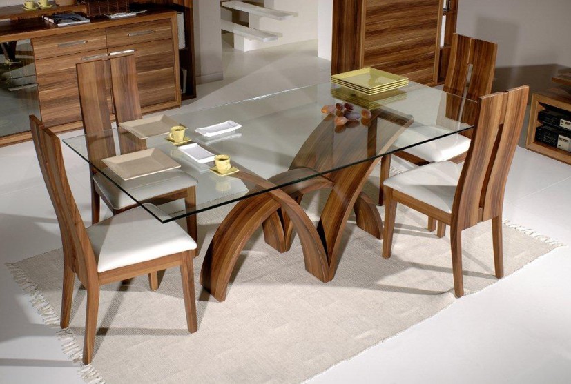 Wooden Chairs Top Classic Wooden Chairs Plus Glass Top Dining Table On Rug Paired With Trendy Storage  Dining Room  Glass Top Dining Tables That Suggest Modern Impression 