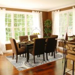 Brown Dining Color Fascinating Brown Dining Room Theme Color With White Window Curtains Also Rose Area Rug Pattern Dining Room Bright Modern Dining Room With Beautiful Rugs Furniture