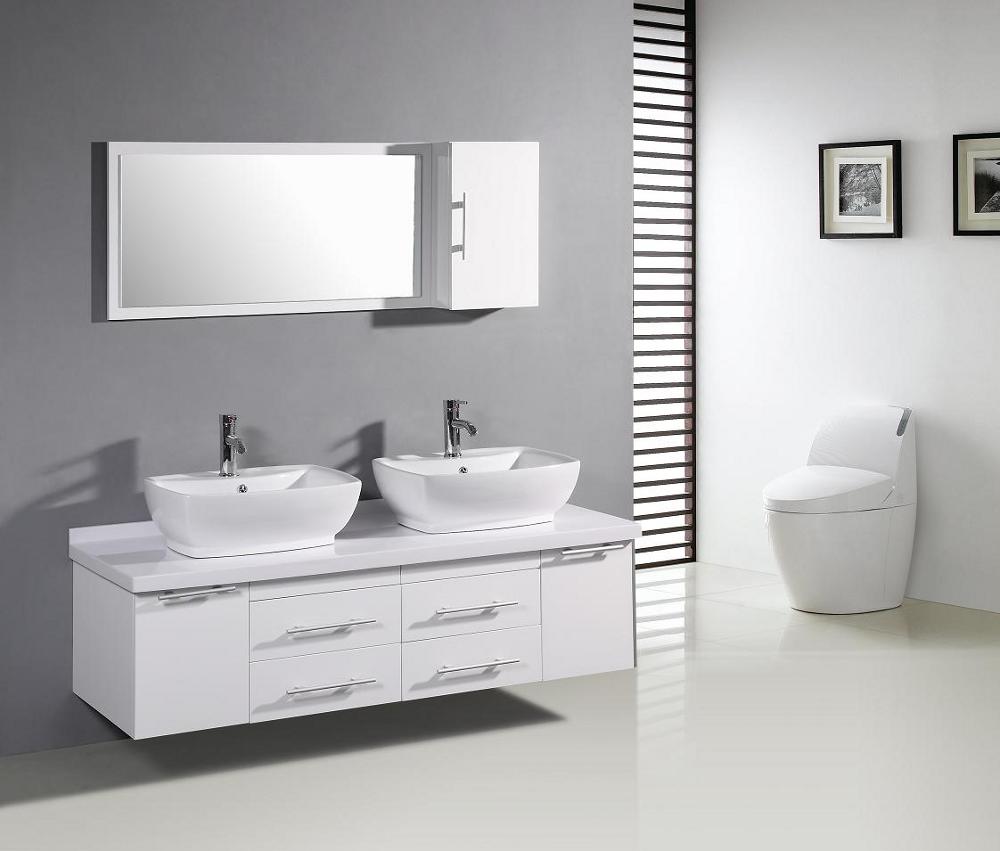 Narrow Wall Stylish Modern Narrow Wall Mirror Feat Stylish White Floating Bathroom Vanity Cabinet And Double Big Vessel Sinks  Bathroom Striking Into Modern Bathroom With Various Vanity Cabinets