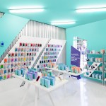 Smartphone Store In Alluring Smartphone Store Interior Design In Accent Blue Painting To Combined With Grey Wall Panel And White Furnishing Decoration  Gadget Outlet With Industrious Look 