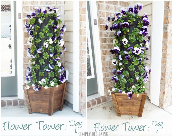 Design Of Placed Beautiful Design Of Flower Tower Placed At Area Entry With Wooden Pot Traditional House With Exposed Brick Wall Outdoor Beautiful Backyard Ideas Prettifying Your Outdoor Space
