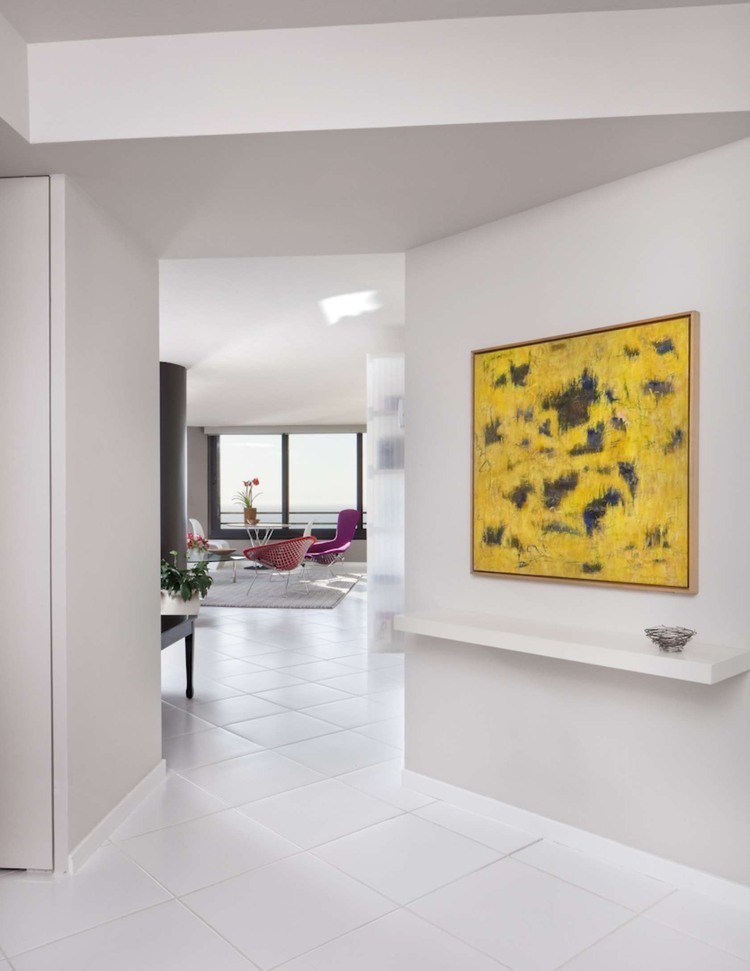 Interior Lighting Naples Bright Interior Lighting Inside The Naples Highrise Residence With White Tile Floor And Yellow Canvas Painting On Wall Interior Amusing Interior Decorating Apartment With Colourful Furnishings