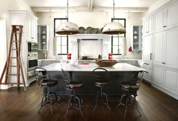 Industrial Kitchen With Enchanting Industrial Kitchen Room Furnished With White Kitchen Bar Under Pendant Lamps Also Black Stools And Cabinet On Wooden Floor Kitchen Kitchen Fixture Ideas Showing The Cooking Area Character