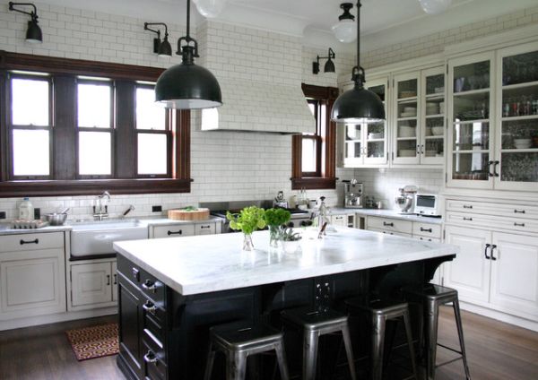 Industrial Kitchen Vase Excellent Industrial Kitchen Including Flower Vase On White Countertop Of Kitchen Bar Under Pendant Lamps Hanging On Ceiling And Stools On Floor Kitchen Kitchen Fixture Ideas Showing The Cooking Area Character
