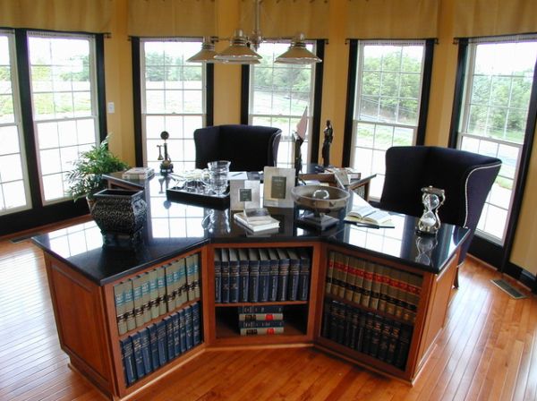 Bookslehevs Shared Inside Fabulous Bookslehevs Shared Office Installed Inside Contemporary Home Office Decorated Twin Arm Chairs And Pendant Office  Home Office Interior For More Comfortable Working Times 