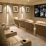Home Cinema Seats Gorgeous Home Cinema Design Including Seats Completed With Wall Lighting From Neon Lamps Also Framed Pictures On Wall Also Wide Screen TV Living Room  Modern Wall Lighting To Complete Your Cozy Living Room 