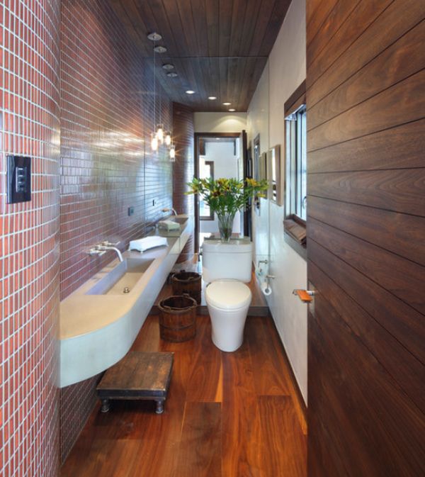 Long Narrow With Inspiring Long Narrow Bathroom Coupled With Round Wood Basket And Square Shaped Sink Decorated Glass Vase Bathroom Small Bathroom Interior Ideas To Conceal The Lack Of Space