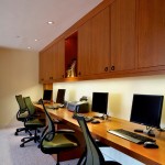 Multiple Office With Mesmerizing Multiple Office Desk Coupled With Charming Swivel Chairs On Gray Colored Rug And Wall Cabinets Office  Home Office Interior For More Comfortable Working Times 