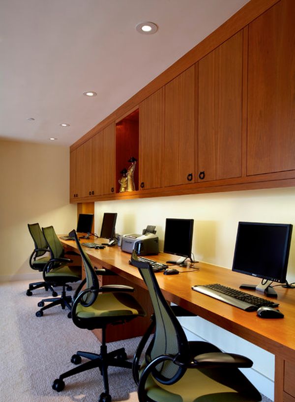 Multiple Office With Mesmerizing Multiple Office Desk Coupled With Charming Swivel Chairs On Gray Colored Rug And Wall Cabinets Office  Home Office Interior For More Comfortable Working Times 