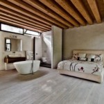 Contemporary Bedroom Wood Spacious Contemporary Bedroom On Hard Wood Flooring Ideas Completed White Porcelain Bath Tub And Round Bedside Bathroom Small Bathroom Interior Ideas To Conceal The Lack Of Space