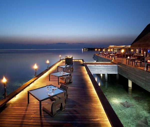 Deck And Giving Wooden Deck And Lamps Which Giving Light The W Retreat And Exterior Area Architecture  Wooden Building Set In Spectacular Maldives Resort 