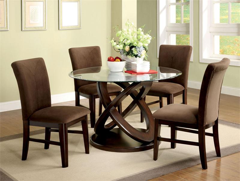 Round Glass Table Captivating Round Glass Top Kitchen Table With X Shape Legs Feat Elegant Upholstered Chairs And Brown Area Carpet Idea Kitchen  The Versatile Round Kitchen Tables As Must-Have Furniture For All Homeowners 