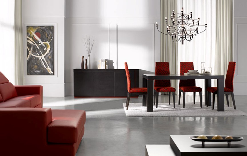 Round Chandelier Upholstered Cool Round Chandelier Also Red Upholstered Chairs And Narrow Table Design Plus Modern Black Dining Buffet Set Dining Room  Delivering The Meaning Togetherness By Enthralling Modern Dining Sets 