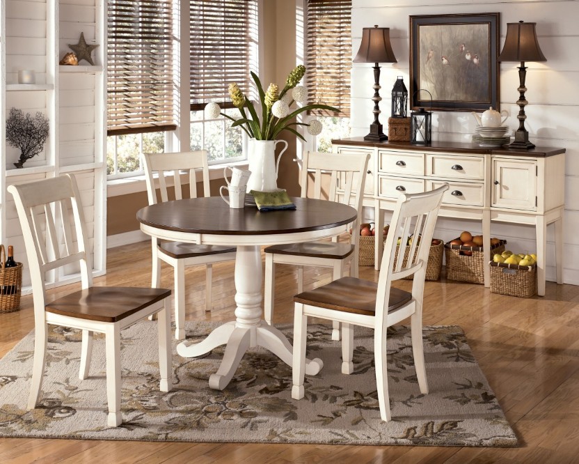 Wood Roller Also Cool Wood Roller Window Blinds Also Floral Carpet Design Feat Pretty Round Kitchen Table And White Chairs Idea Kitchen  The Versatile Round Kitchen Tables As Must-Have Furniture For All Homeowners 