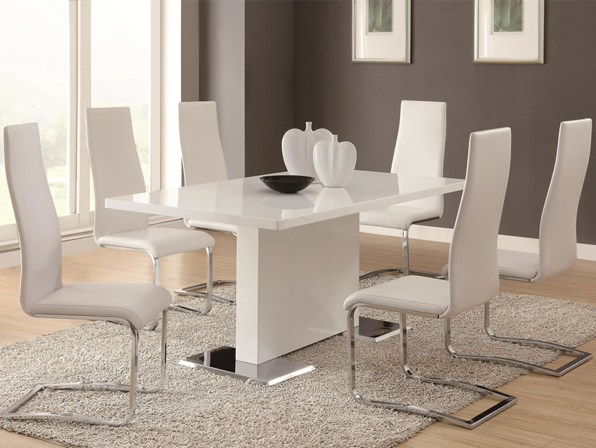 Wall Paint Shag Gray Wall Paint Design Plus Shag Area Rug Idea And Modern White Dining Furniture Set Dining Room  Delivering The Meaning Togetherness By Enthralling Modern Dining Sets 