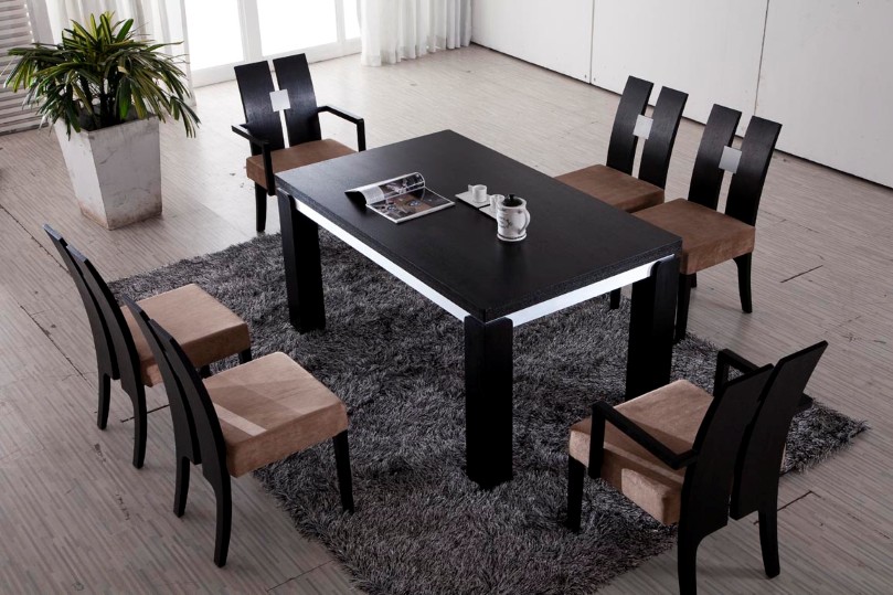 Indoor Area Modern Luxury Indoor Area Rug Feat Modern Black Dining Furniture Set With Rectangular Table Idea Dining Room  Delivering The Meaning Togetherness By Enthralling Modern Dining Sets 