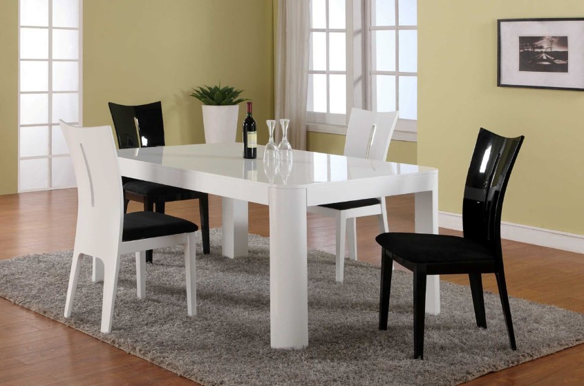 Black And Furniture Modern Black And White Dining Furniture Set Plus Cozy Gray Shag Rug Feat Pale Yellow Wall Color Idea Dining Room  Delivering The Meaning Togetherness By Enthralling Modern Dining Sets 