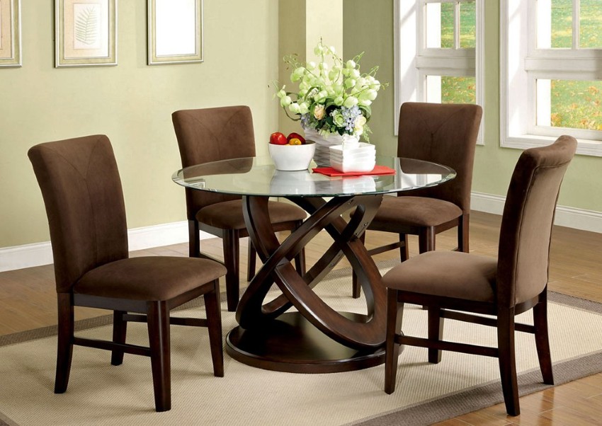Dining Set Upholstered Modern Dining Set With Brown Upholstered Chairs And Awesome Round Glass Top Table Design Dining Room  Delivering The Meaning Togetherness By Enthralling Modern Dining Sets 