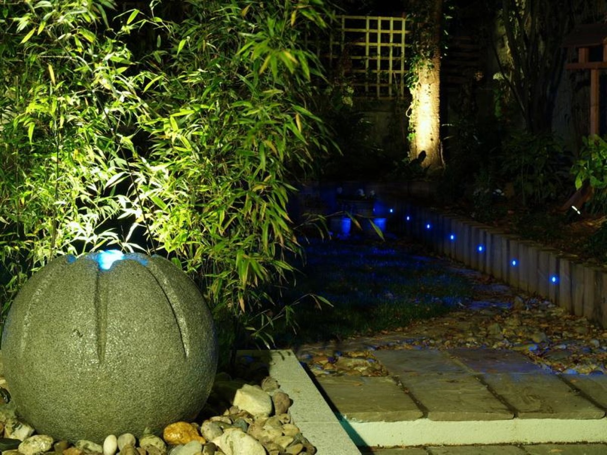 Landscape Lighting Garden Nice Landscape Lighting On Border Garden Idea Feat Awesome Stone Water Feature And Gravel  Exterior  Landscape Lighting Ideas For Beautiful Exterior Design 