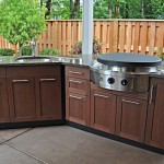 Kitchen Plan Circular Outdoor Kitchen Plan With Fabulous Circular Grill And Black Countertop Plus Small Undermount Sink Feat Modern Brown Wooden Cabinets Kitchen  Awesome Plans To Design Outdoor Kitchen 