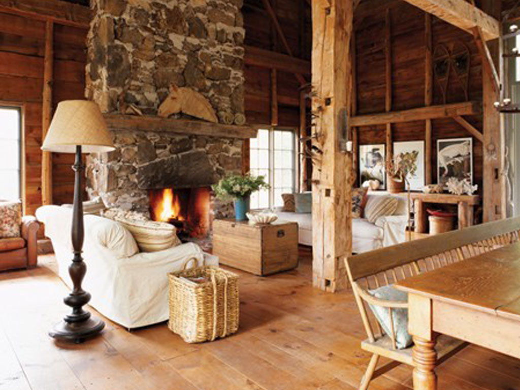 Living Room Fireplace Rustic Living Room With Rock Fireplace Idea And Timber Pillar Feat White Sofa Slipcover Plus Cool Floor Lam Living Room Rustic Living Room Appears Fantastic Performance
