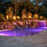 Curved Shape Modern Snazzy Curved Shape Pool And Modern Landscape Lighting Idea Feat Rock Garden Design  Landscape Lighting Ideas For Beautiful Exterior Design 