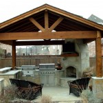 Pergola Also Fireplace Traditional Pergola Also Corner Stone Fireplace Design Feat Black Wicker Chairs And Simple Outdoor Kitchen Plan Kitchen  Awesome Plans To Design Outdoor Kitchen 