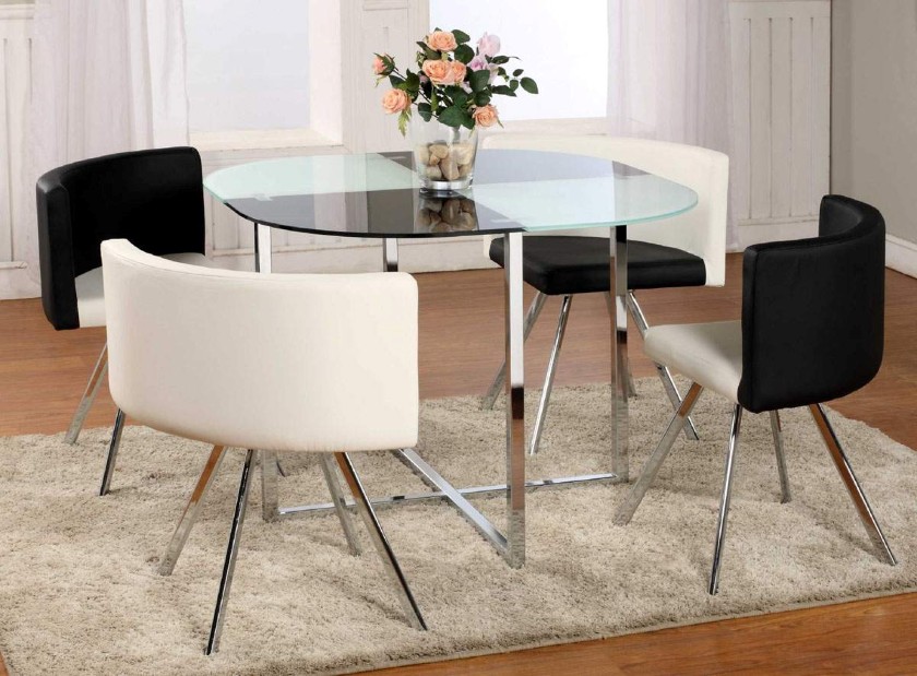 Leather Chairs Round Unique Leather Chairs Feat Modern Round Glass Dining Table Set Design Plus Rectangular Shag Rug Dining Room  Delivering The Meaning Togetherness By Enthralling Modern Dining Sets 